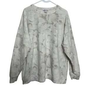 Athleta Womens XL Floral Oversized Sweatshirt Grey White French Terry Pullover